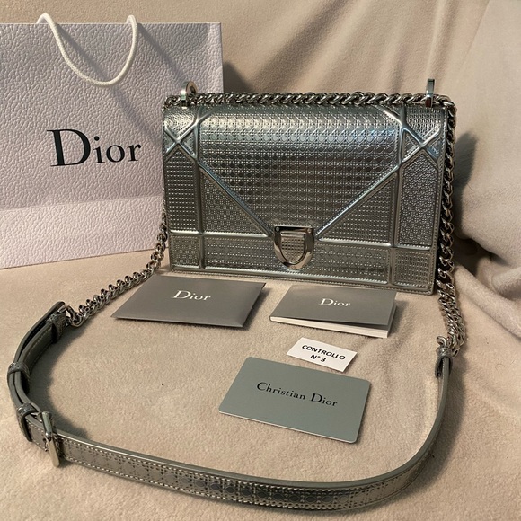 Dior Diorama Medium Metallic Silver Microcannage - Picture 1 of 16
